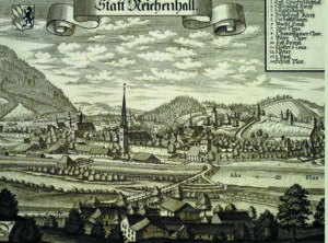 Reichenhall von Kirchberg aus, um 1700. © J. Lang