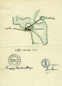 Das 1933/34 geplante Zollausschlussgebiet in der Gegend um Lofer. (SLA, RehrlBr 1934/3076, Reproduktion SLA)