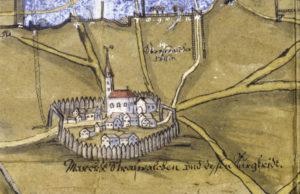 Darstellung des Marktes Strasswalchen auf einem Plan des Landgerichtes am Höchfeld aus dem Jahr 1620. (Repro SLA)