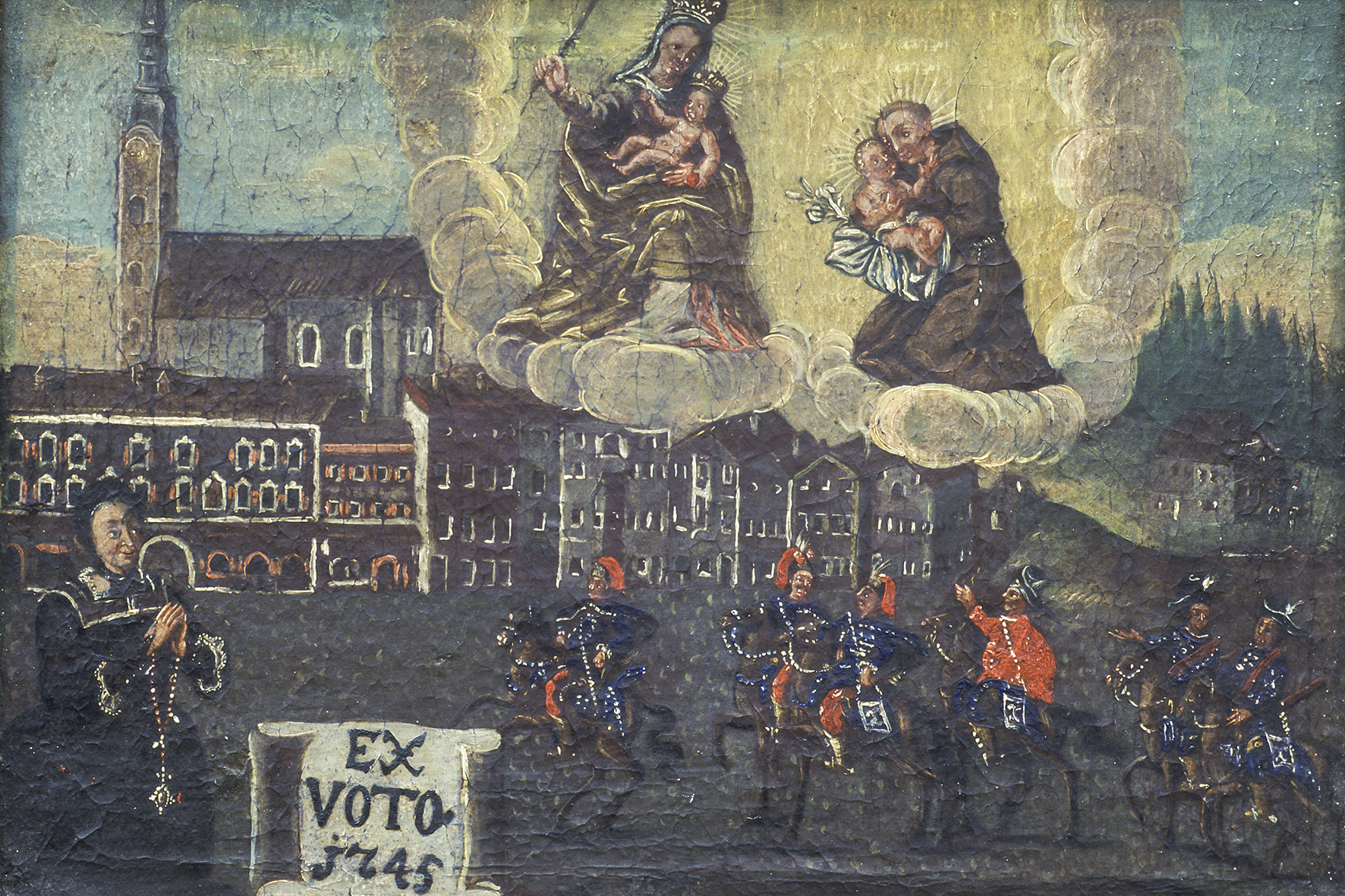 Votivtafel 1745 "Panduren-Einfall" - gemalt vermutl. v. Anton Elsässer (1682-1754): Einritt der Panduren unter Freiherr von der Trenk - nördliche Marktstraße © ROHA Fotothek Teisendorf